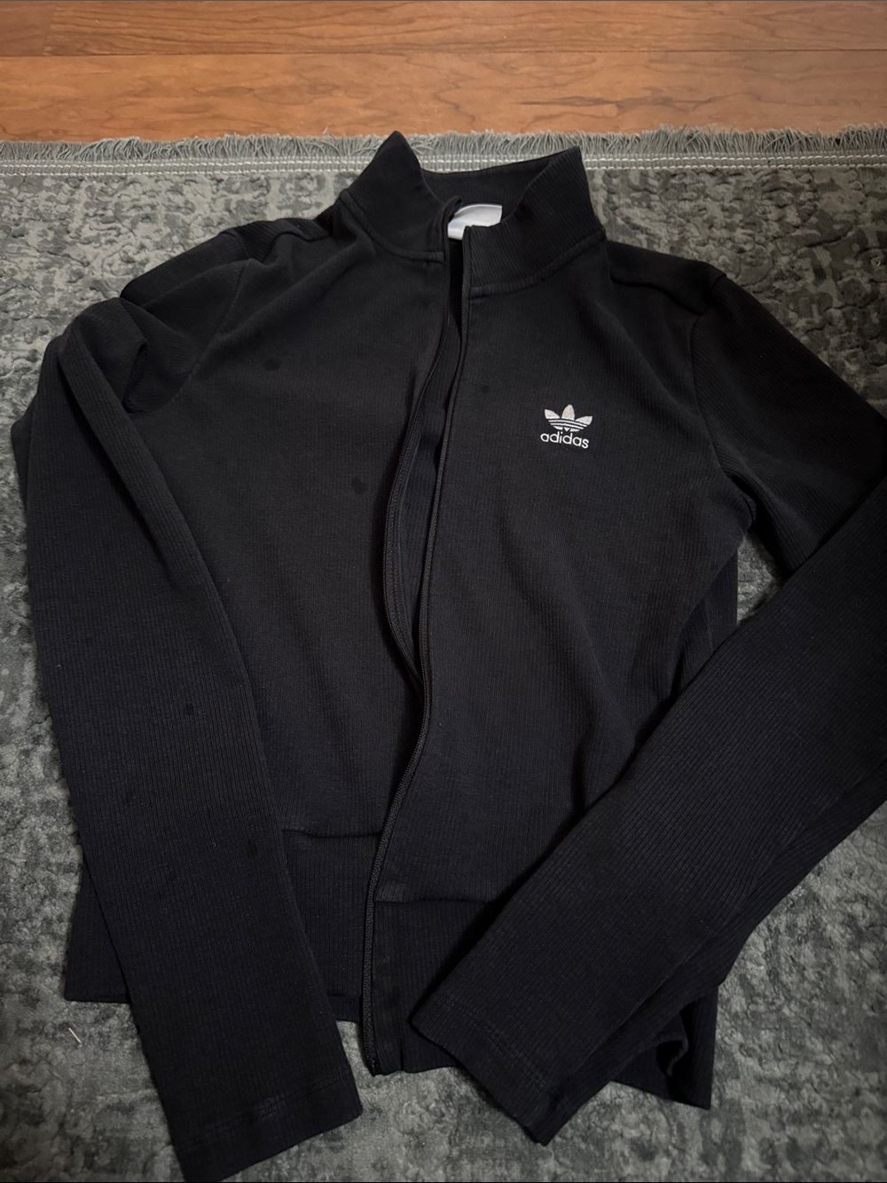 adidas Black Ribbed Track Jacket with Trefoil Logo